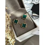 Conjunto Brinco e Colar trevo Malaquita Ouro