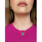 Conjunto Brinco e Colar trevo Malaquita Ouro