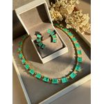 Conjunto Brinco e Colar Retangular Turmalina Ouro