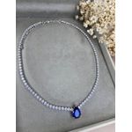 Colar Riviera Gota Safira Azul Ródio Branco