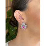 Brinco Raios Flor Safira Rosa Pink Rodio Branco