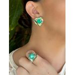 Conjunto Luxo Brinco e Anel em Pedra Abalone Formato Coração
