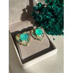 Conjunto Luxo Brinco e Anel em Pedra Abalone Formato Coração