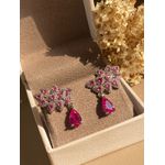 Brinco EarCuff Gota Safira Pink Ródio Branco