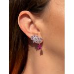 Brinco EarCuff Gota Safira Pink Ródio Branco