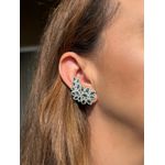 Brinco EarCuff Navetes Verde Esmeralda Ródio Branco