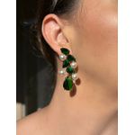 Brinco Gotas e Perola Verde Esmeralda Ouro