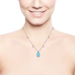 Colar Gota Turmalina Azul Claro e Zirconia Rodio Branco
