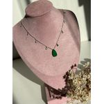 Colar Gota Verde Esmeralda e Zirconia Rodio Branco