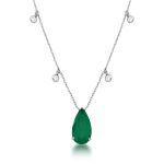 Colar Gota Verde Esmeralda e Zirconia Rodio Branco