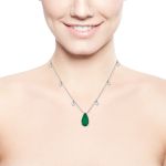 Colar Gota Verde Esmeralda e Zirconia Rodio Branco