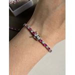 Pulseira Quadrada Safira Rosa Ródio Branco