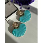 Brinco Leque Turquesa Ouro