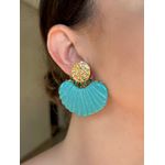 Brinco Leque Turquesa Ouro