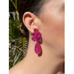 Conjunto Brinco e Colar Gotas Luxo Fusion Pink