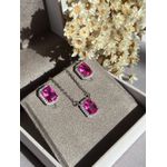 Conjunto Retangular Zircônia Safira Rosa/Pink