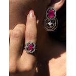 Conjunto Brinco e Anel Square Pink Banho Ródio