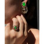 Conjunto Brinco e Anel Square Verde Banho Ouro