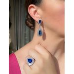 Brinco Duas Gotas Azul Safira