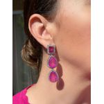 Brinco Pink Três Pedras Ródio Branco