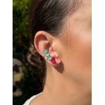 Brinco EarCuff Gotas Colorido Ródio Branco