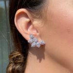 Brinco EarCuff Folhas Zircônia Banho de Ródio Branco