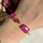 Bracelete 3 Pedras Pink Banho Ouro 