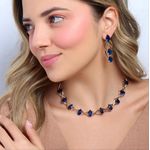 Conjunto Brinco e colar Azul Safira