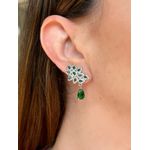 Brinco EarCuff Gota Verde Esmeralda Ródio Branco