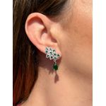 Brinco EarCuff Gota Verde Esmeralda Ródio Branco