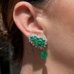 Brinco EarCuff Gota Luxo Verde Esmeralda Prateado