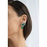 Brinco EarCuff Gota Luxo Verde Esmeralda Prateado