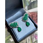 Brinco EarCuff Gota Luxo Verde Esmeralda Prateado