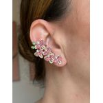 Conjunto Brinco EarCuff e Anel Mini Orquídeas Safira Rosa e Pérolas