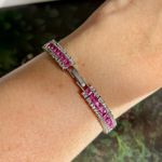 Pulseira Três Fileiras Safira Rosa/Pink