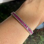 Pulseira Três Fileiras Safira Rosa/Pink