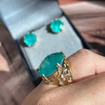 Conjunto Brinco Solitário e Anel Turmalina Azul