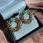 Conjunto Brinco e Anel Detalhes Flores Pedra Turmalina