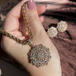 Conjunto Brinco e Colar Luxo Cravação