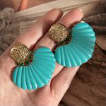 Brinco Leque Turquesa Ouro