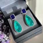 Brinco Luxo Turmalina e Azul Safira Prateado