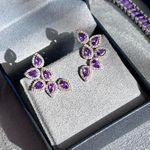 Brinco EarCuff Folhas Ametista Banho de Ródio Branco