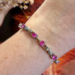 Pulseira riviera Fio Faca Zircônias Safira Rosa/Pink