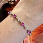 Pulseira riviera Fio Faca Zircônias Safira Rosa/Pink