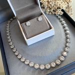 Conjunto Brinco e Colar Riviera Pedras Redondas Cristal