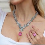 Colar Luxo Gota Safira Rosa com Detalhes Tanzanita