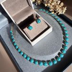 Conjunto Brinco e Colar Turquesa Dourado
