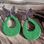 Brinco Borboleta Pink e Galuchat Verde