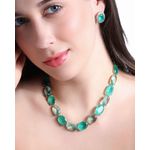 Conjunto Brinco e Colar Pedras Ovais Verdes