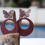Brinco Borboleta Pink E Galuchat Marsala